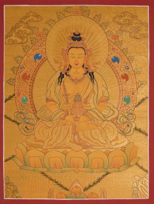 Amitayus Buddha Thangka | 24K Gold Style Original Hand Painted Tibetan Thanka
